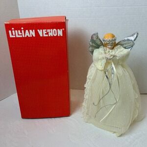 Lillian Vernon Vintage Angel Christmas Tree Topper w Original Box Silver Wings